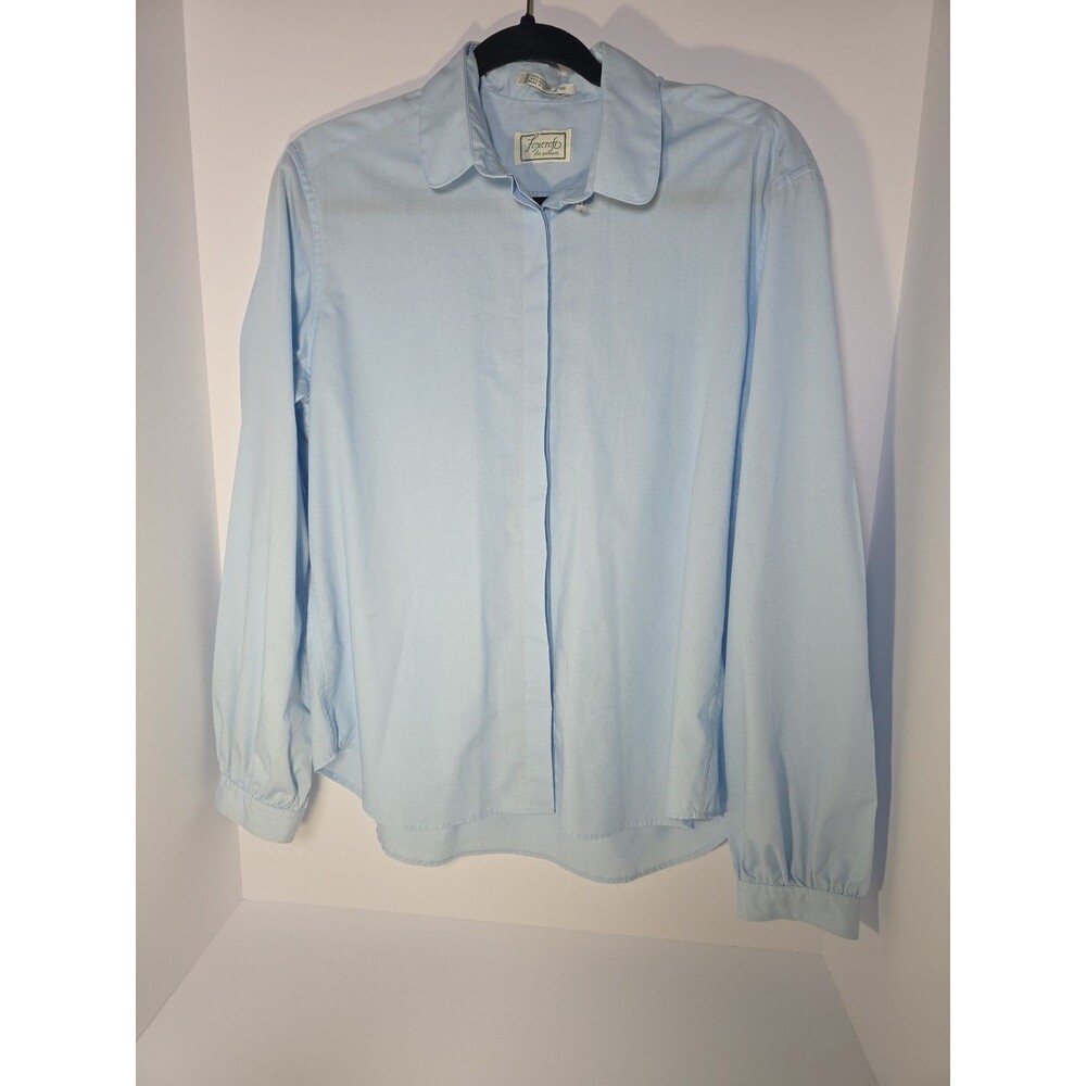 Foxcroft Womens Light Blue Shirt, Size 16, Cotton/Polyester, Button Down Vintage
